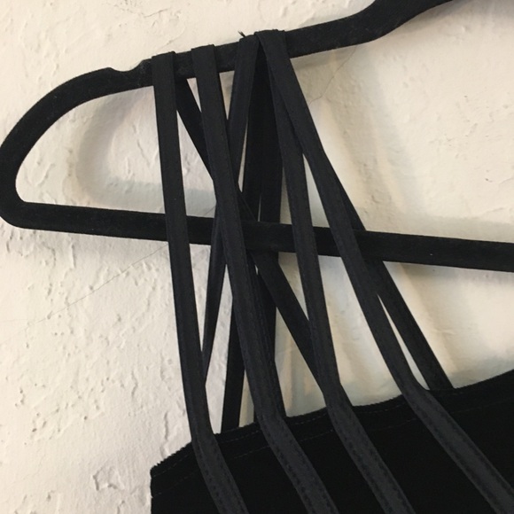 Cache Vintage Velvet Sleeveless Dress Medium Black Stretch Straps Gothic Evening - Picture 3 of 9